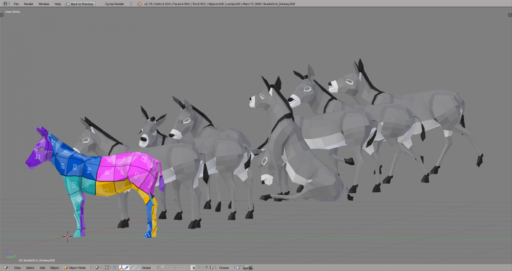 3D render donkey lowpoly model
