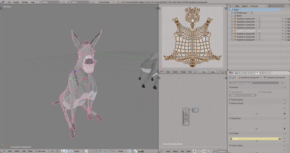 3D render donkey lowpoly model