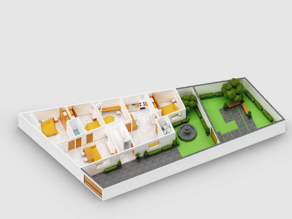 3D render of a lowpoly flats