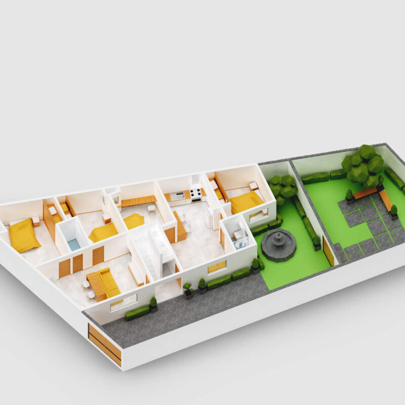 3D render of a lowpoly flats