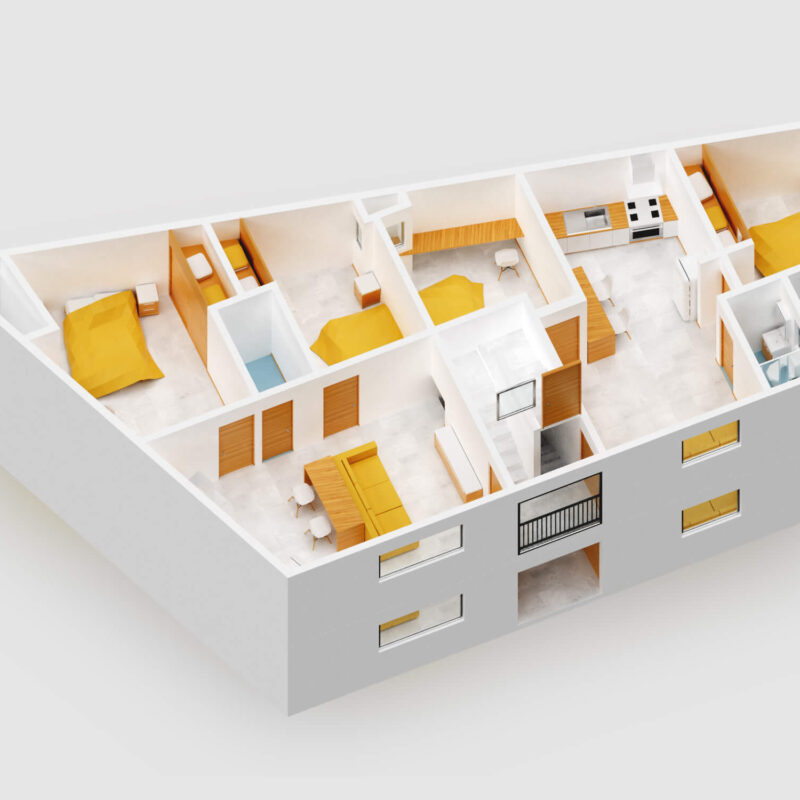 3D render of a lowpoly flats