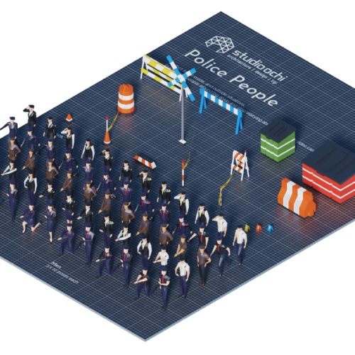 3D render lowpoly people crowd population model