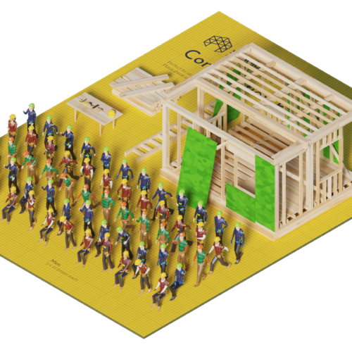 3D render lowpoly people crowd population model