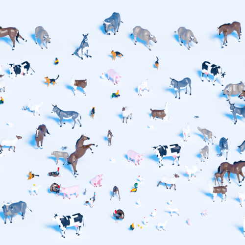 3D render farm model low poly animals